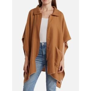 Melrose and Market Size OS Zip front Poncho in Tan Dale Layer Spring Casual